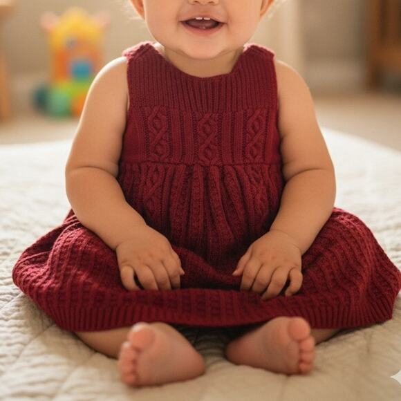 Gap Baby Girl Red Cable Knit Cottage Holiday Christmas Dress Size 6-12 Months - Picture 1 of 7